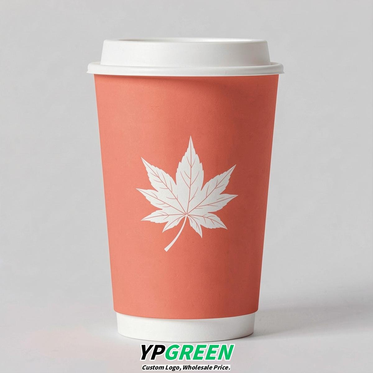 Coral Leaves Paper Cups with Lids 8-24oz
