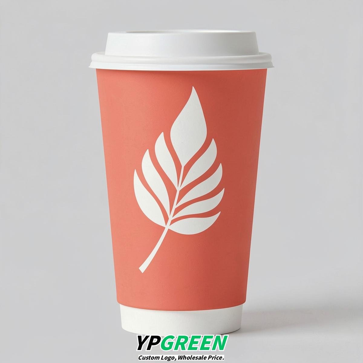 Coral Leaves Paper Cups with Lids 8-24oz