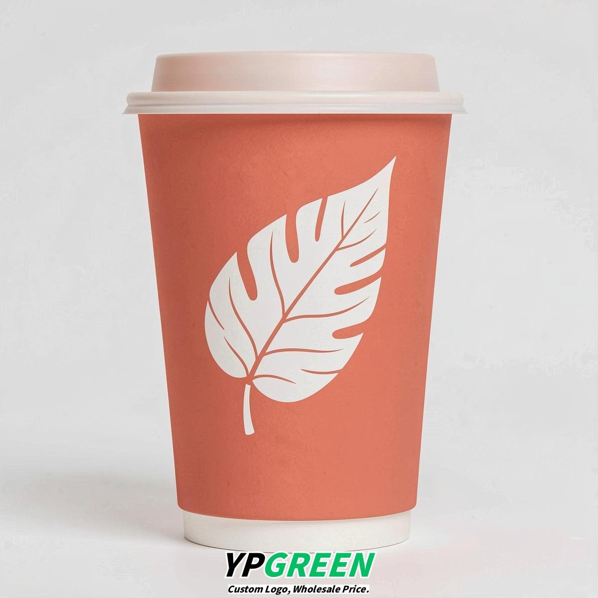 Coral Leaves Paper Cups with Lids 8-24oz