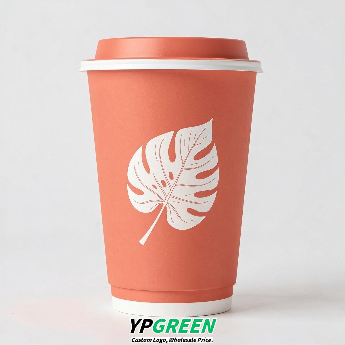 Coral Leaves Paper Cups with Lids 8-24oz Coral Leaves Paper Cups with Lids 8-24oz