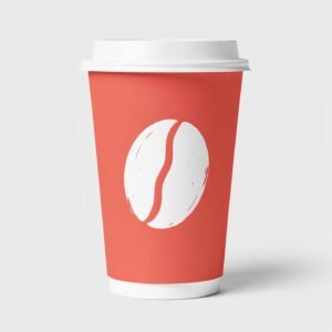 Coral Paper Cups with Coffee Bean Logo & Lids 8-24oz