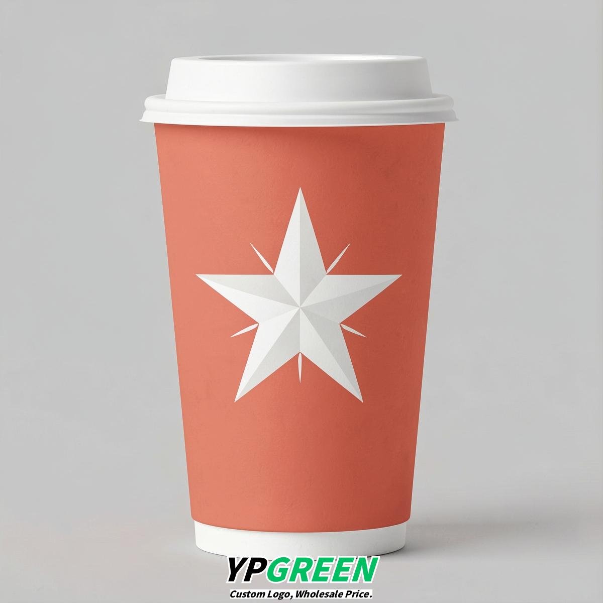 Coral Stars Paper Cups with Lids 8-24oz