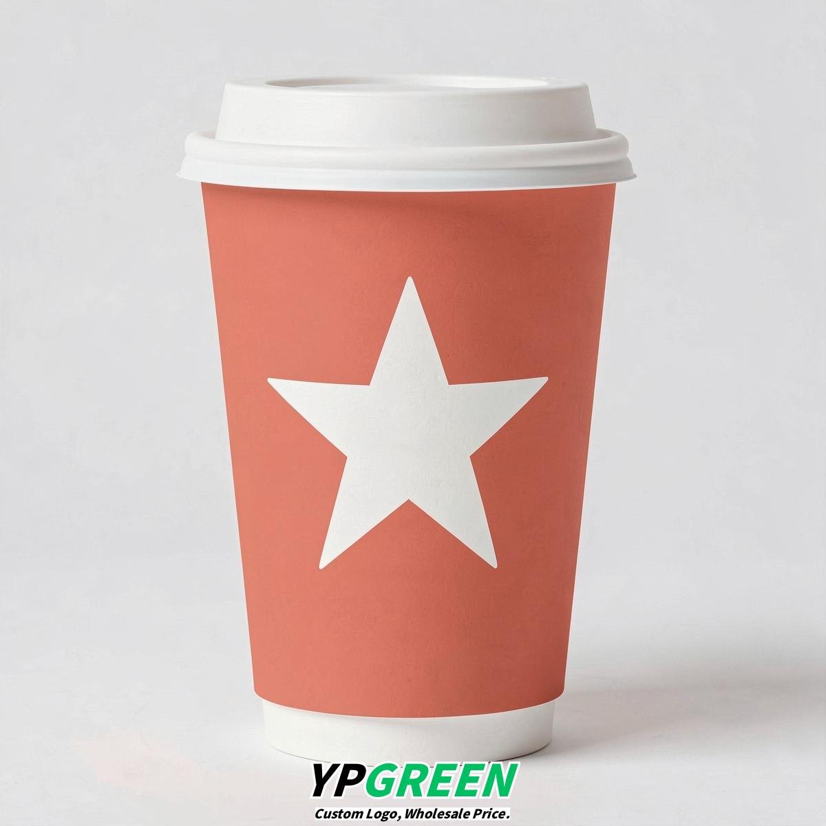 Coral Stars Paper Cups with Lids 8-24oz