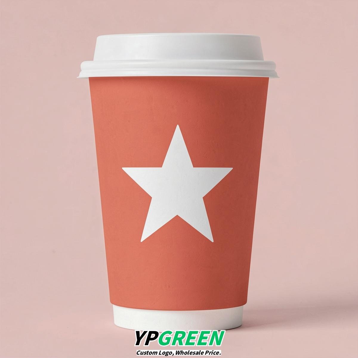 Coral Stars Paper Cups with Lids 8-24oz