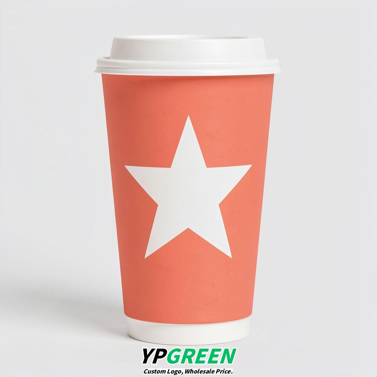 Coral Stars Paper Cups with Lids 8-24oz