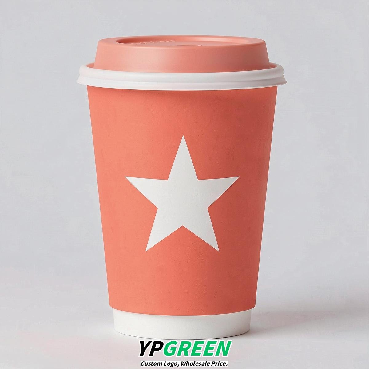 Coral Stars Paper Cups with Lids 8-24oz