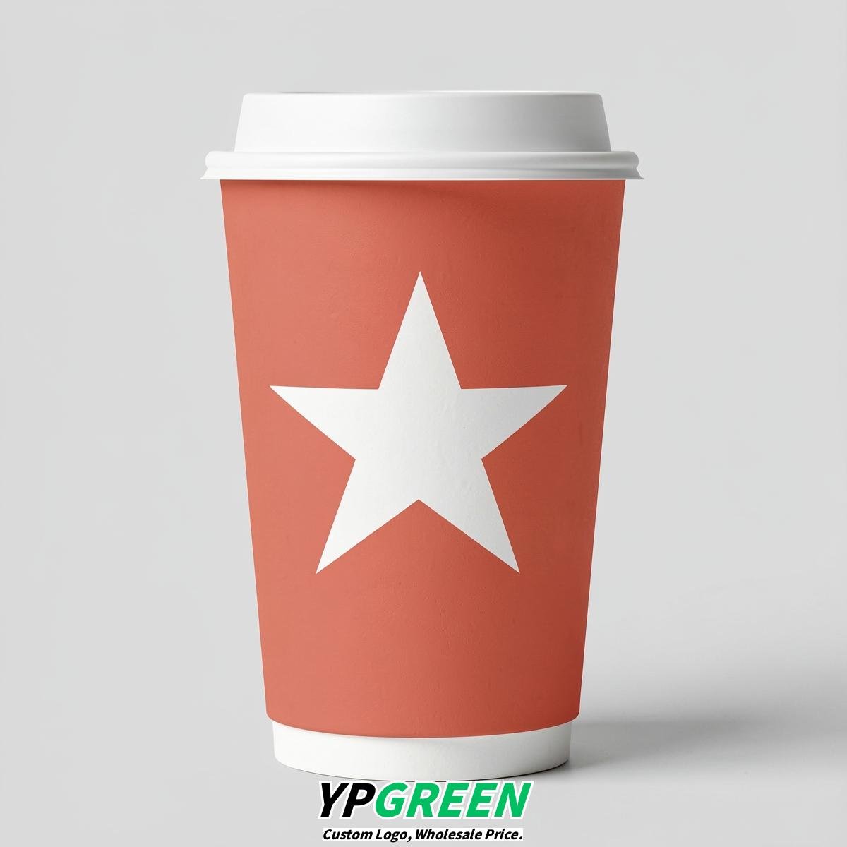 Coral Stars Paper Cups with Lids 8-24oz