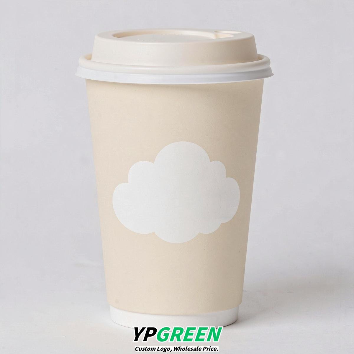 Cream Paper Cups with Clouds Logo & Lids 8-24oz