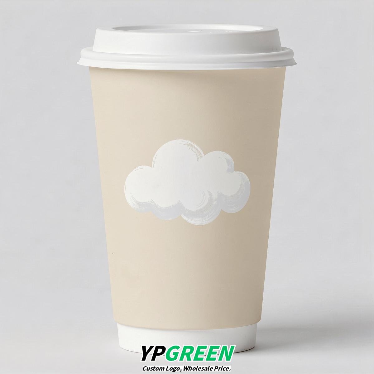 Cream Paper Cups with Clouds Logo & Lids 8-24oz