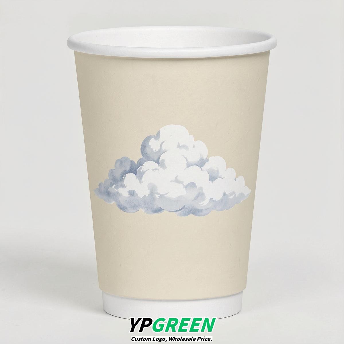 Cream Paper Cups with Clouds Logo & Lids 8-24oz