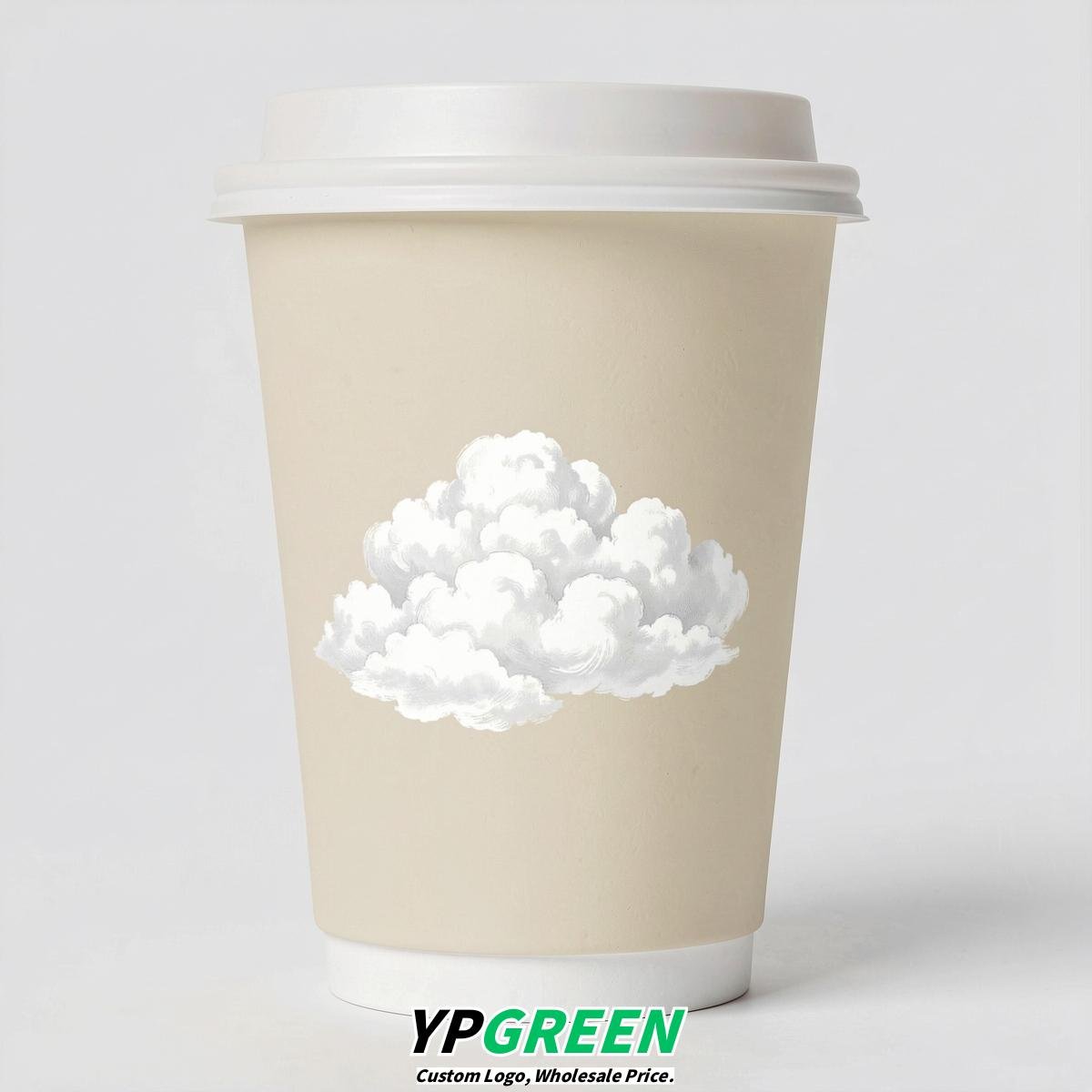 Cream Paper Cups with Clouds Logo & Lids 8-24oz