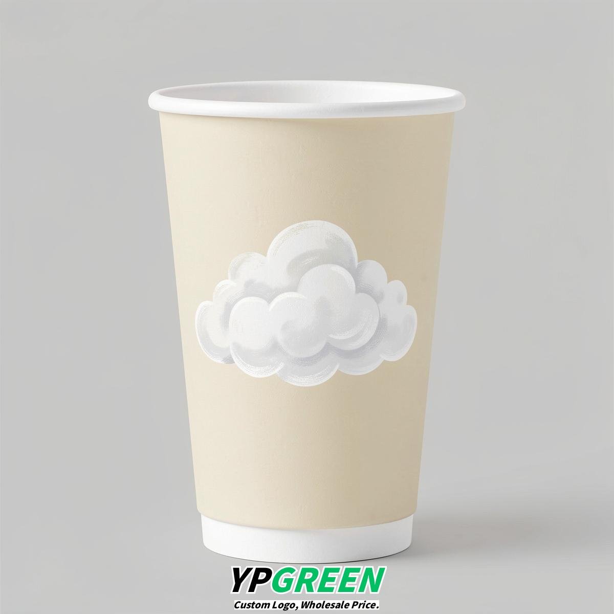 Cream Paper Cups with Clouds Logo & Lids 8-24oz