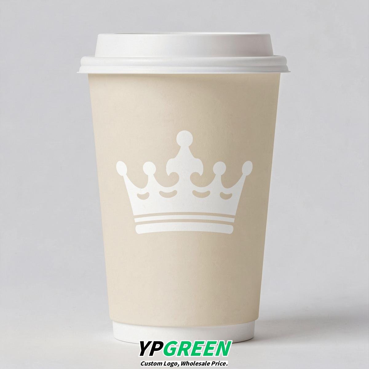 Cream Paper Cups with Crown Design 8-24oz