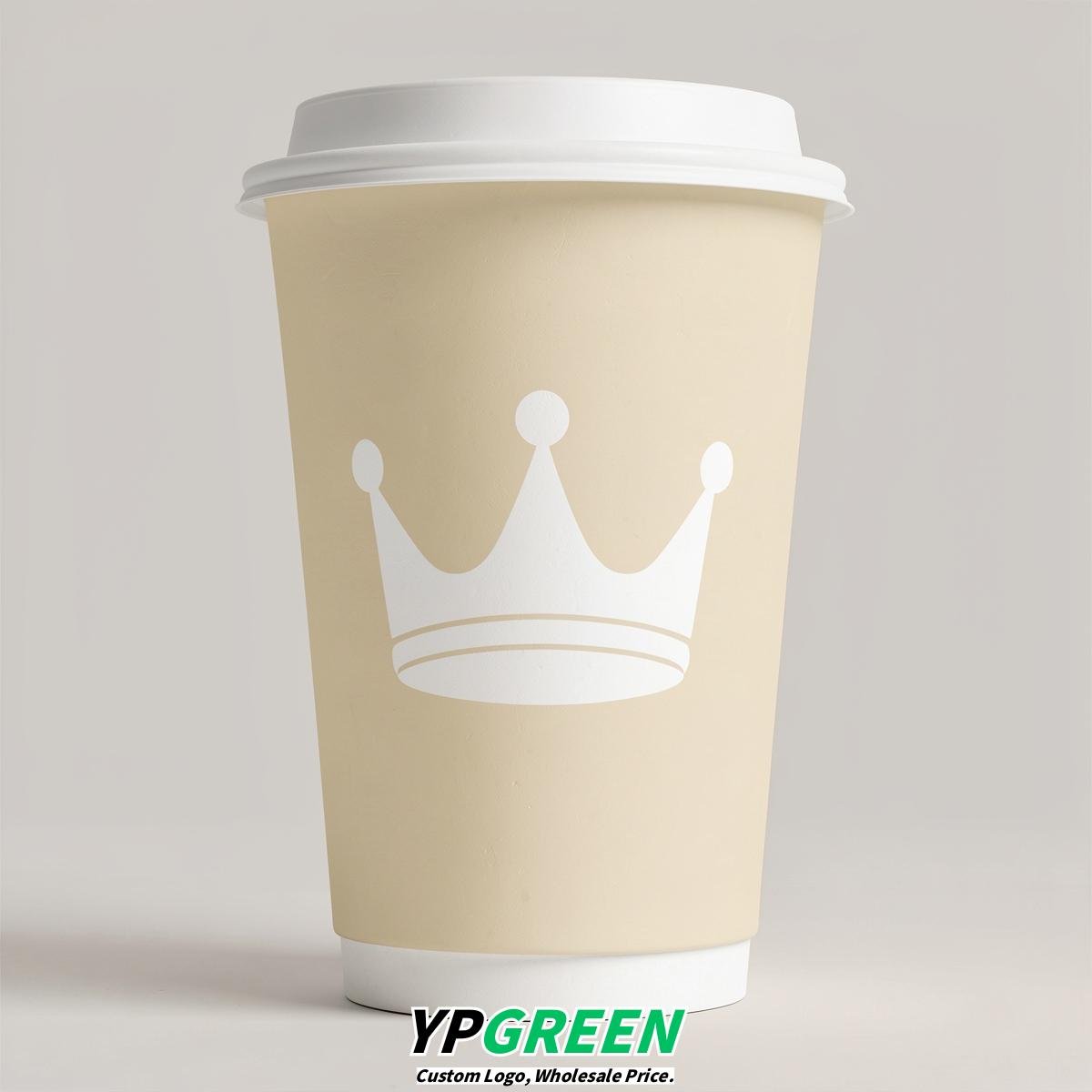 Cream Paper Cups with Crown Design 8-24oz