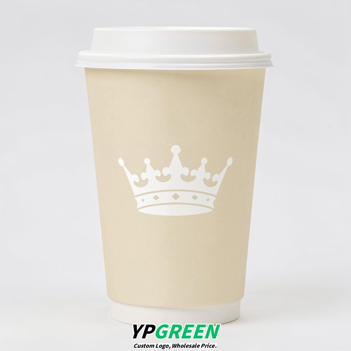 Cream Paper Cups with Crown Design 8-24oz