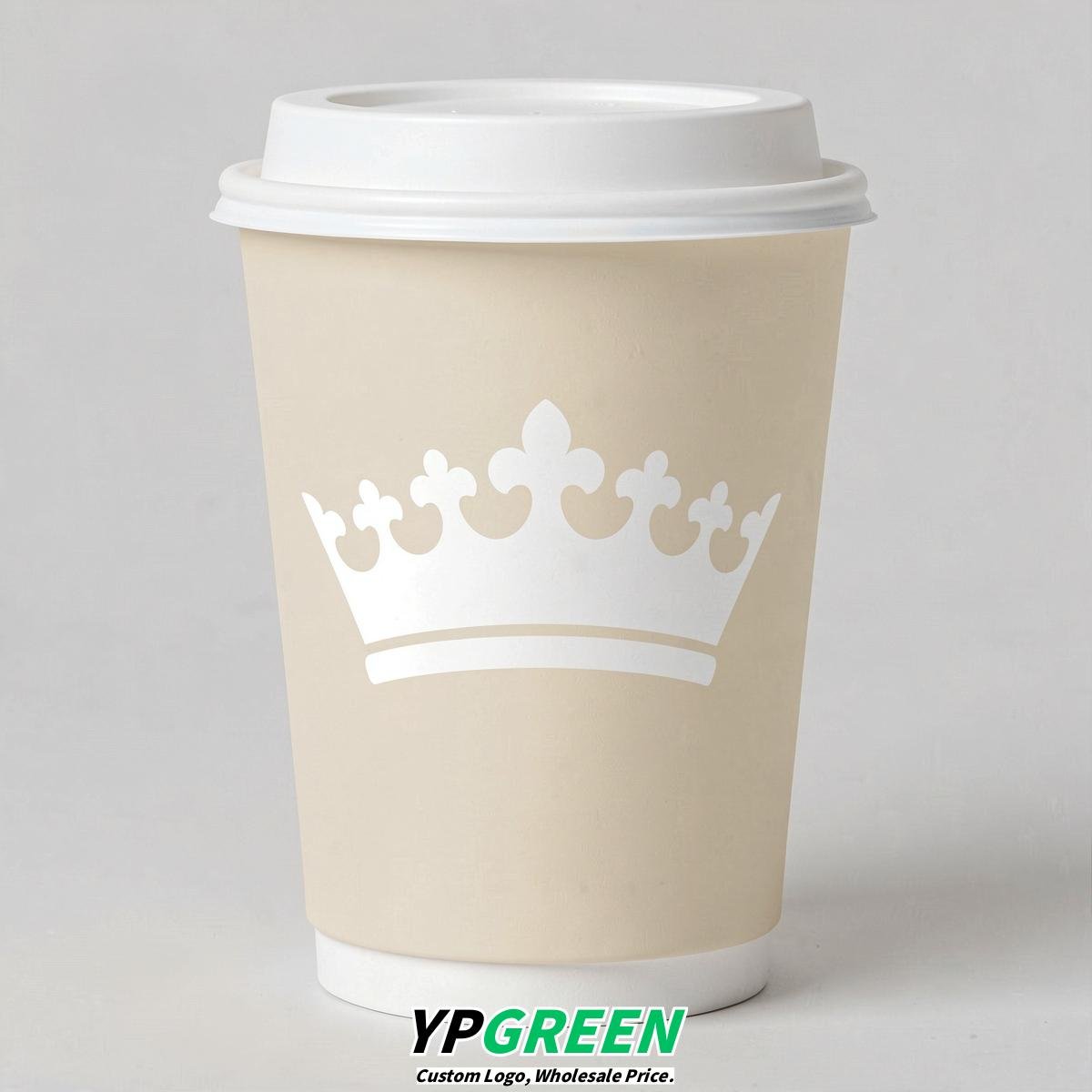 Cream Paper Cups with Crown Design 8-24oz