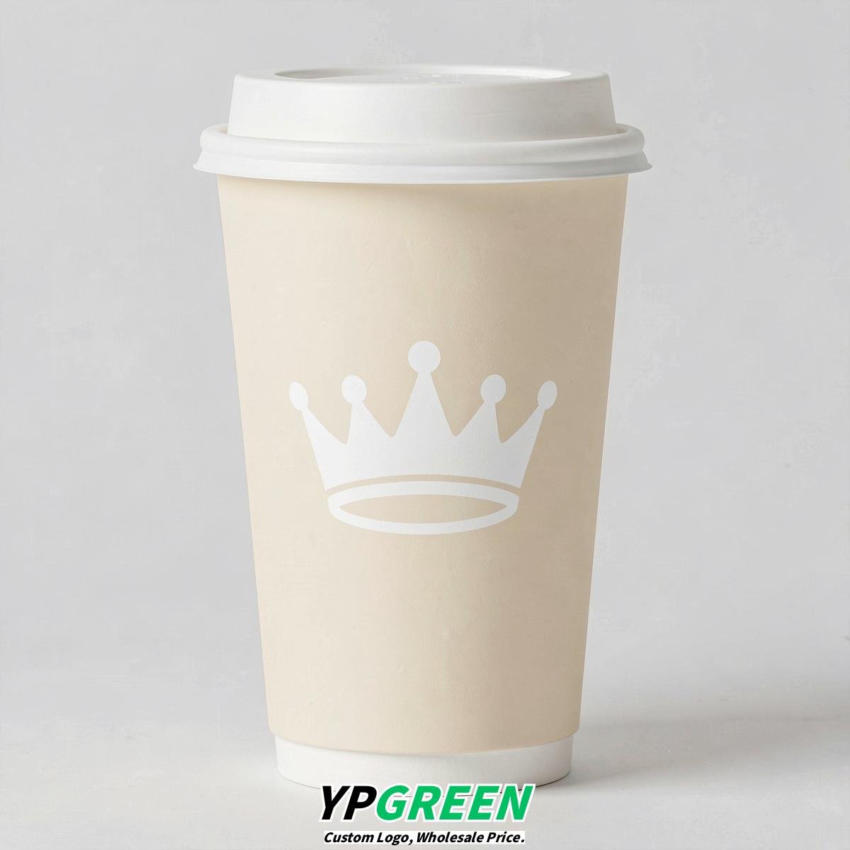Cream Paper Cups with Crown Design 8-24oz