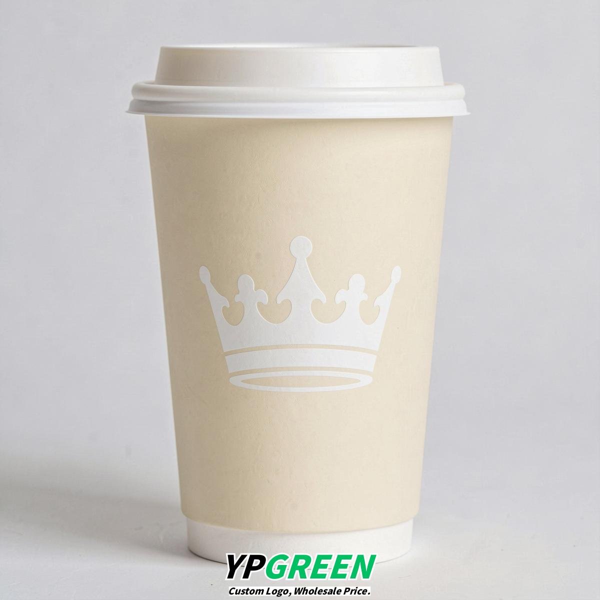 Cream Paper Cups with Crown Design 8-24oz