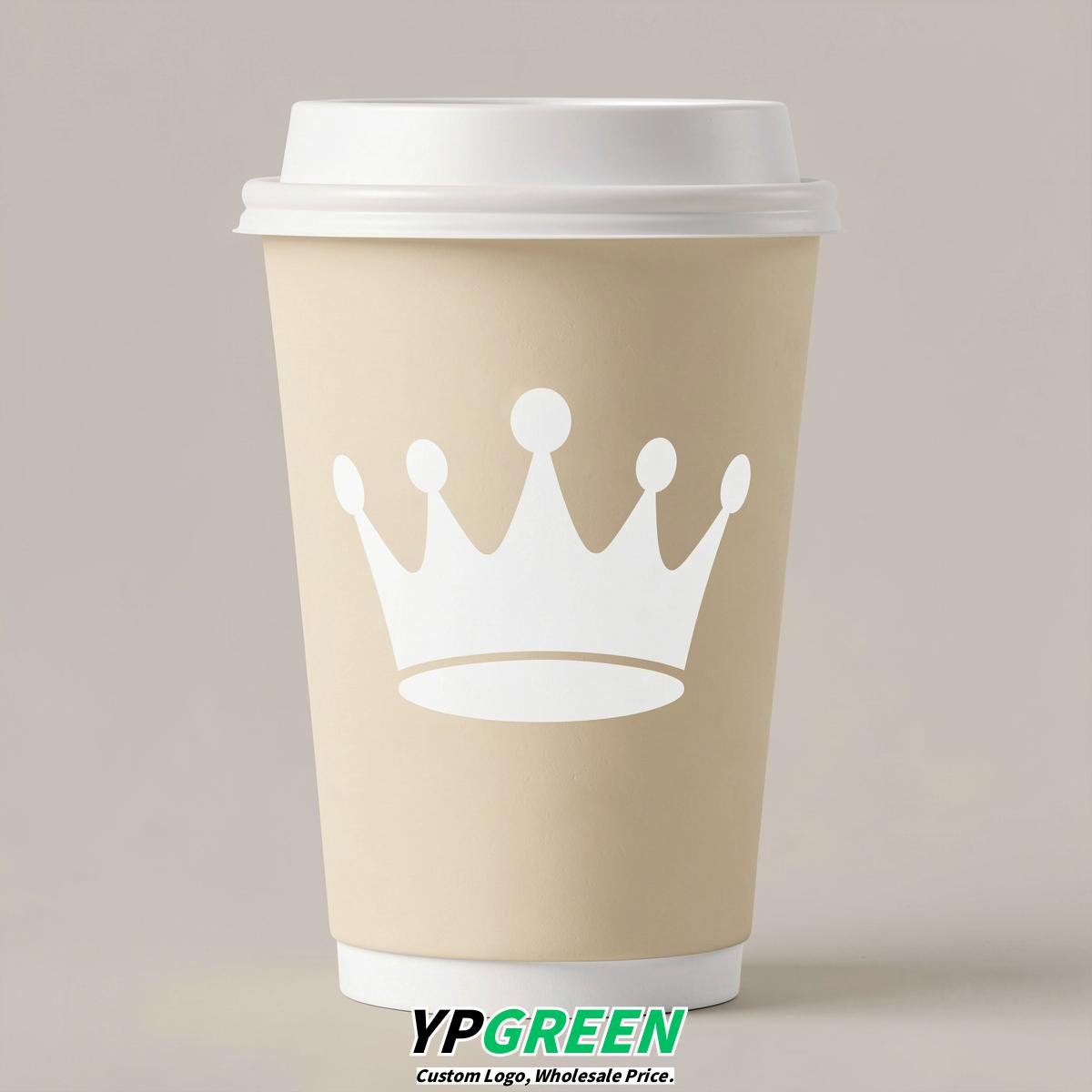 Cream Paper Cups with Crown Design 8-24oz