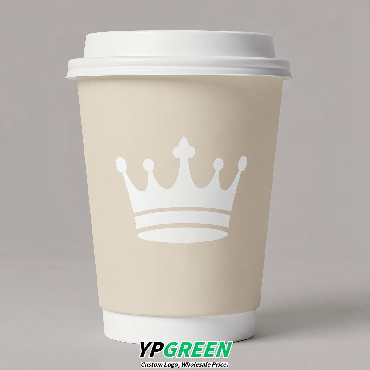 Cream Paper Cups with Crown Design 8-24oz
