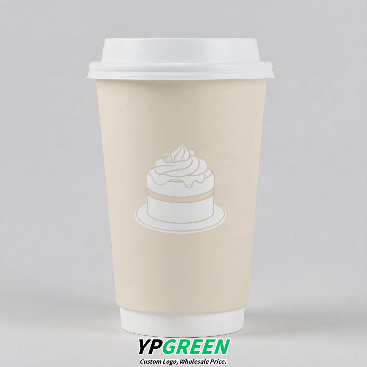 Cream Paper Cups with Desserts Design 8-24oz