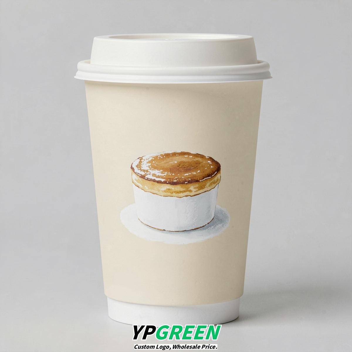 Cream Paper Cups with Desserts Design 8-24oz