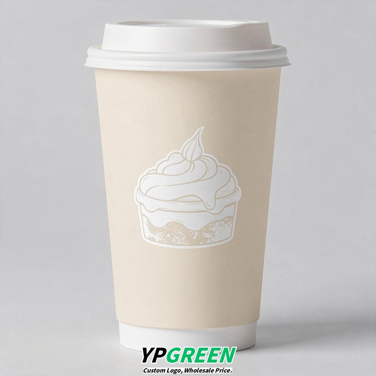 Cream Paper Cups with Desserts Design 8-24oz