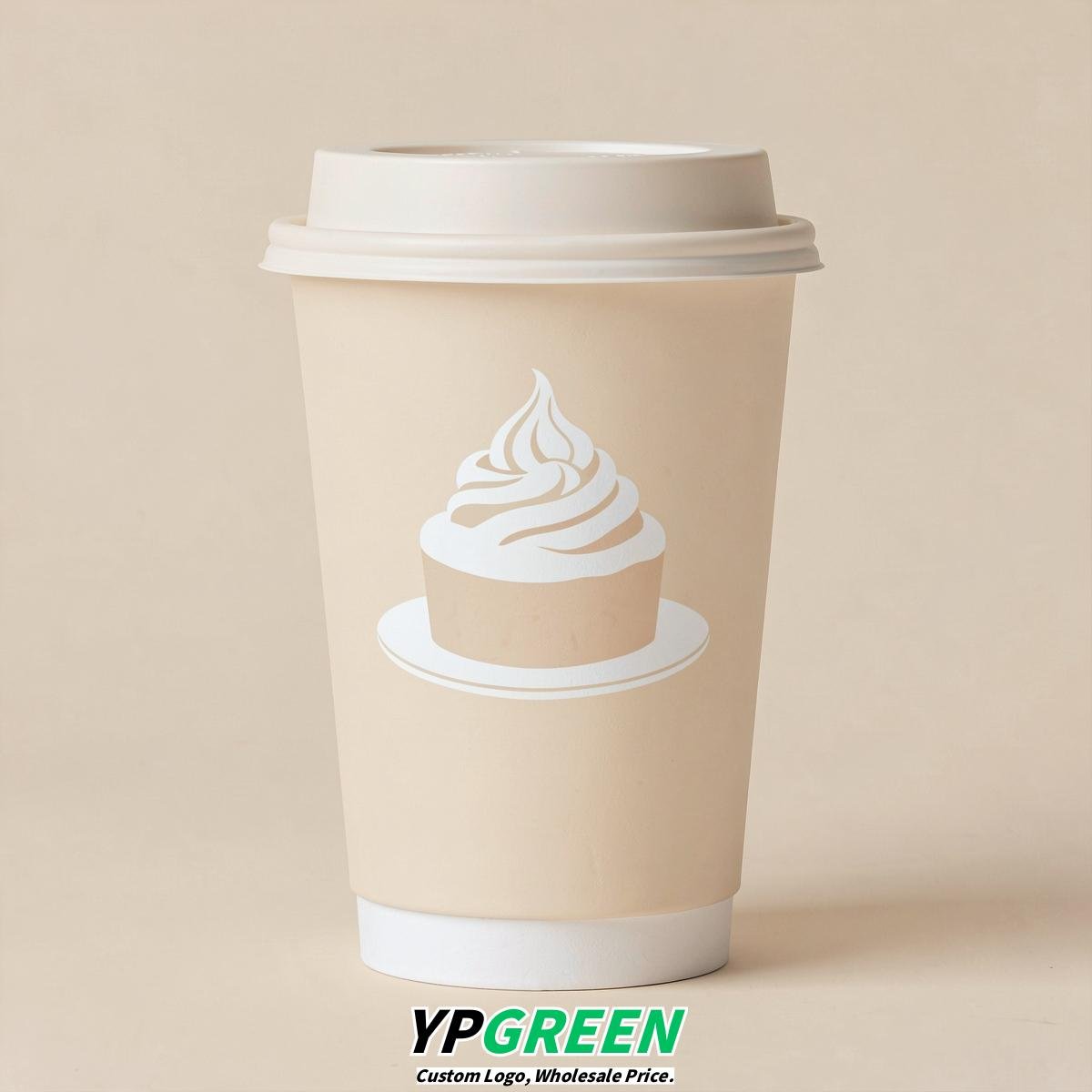 Cream Paper Cups with Desserts Design 8-24oz