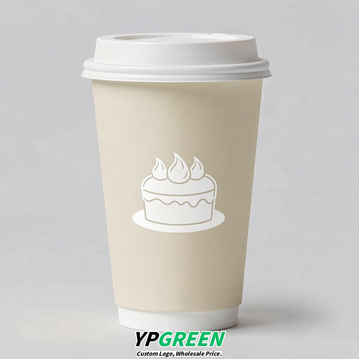 Cream Paper Cups with Desserts Design 8-24oz