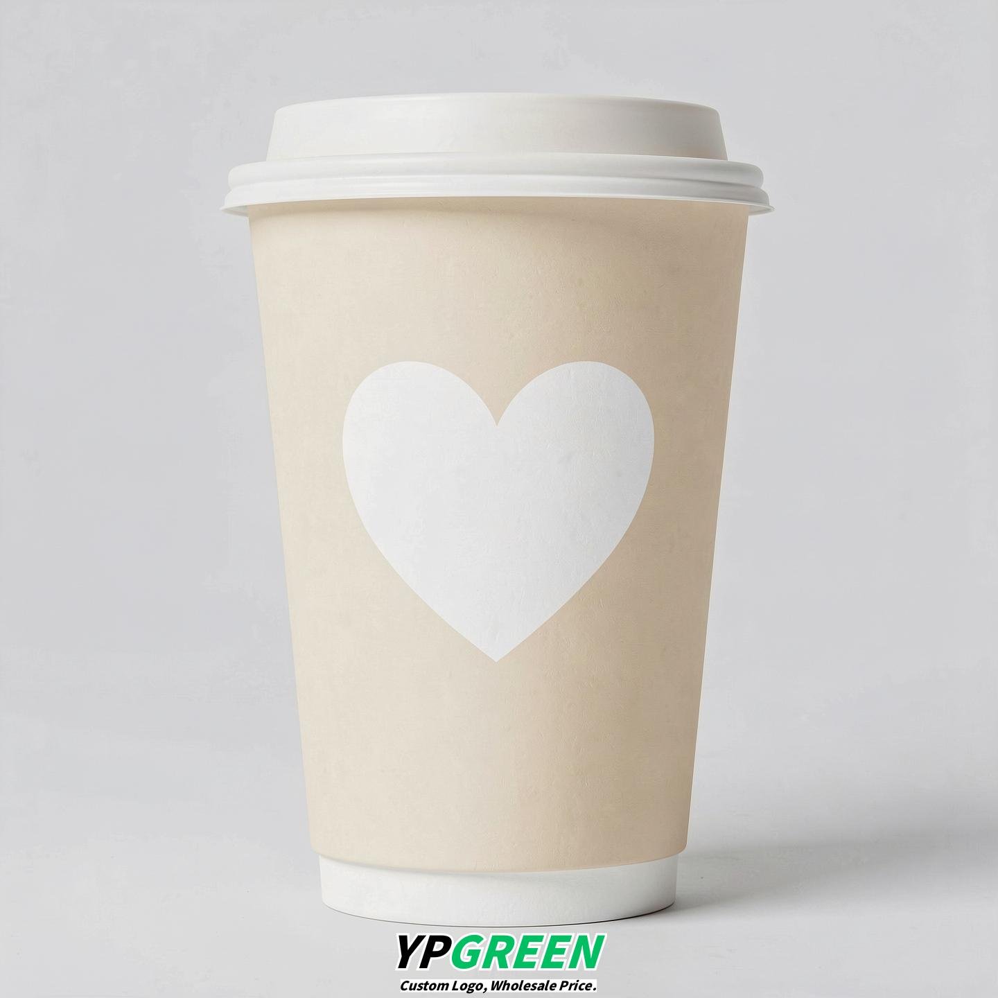 Cream Heart Paper Cups with Lids 8-24oz