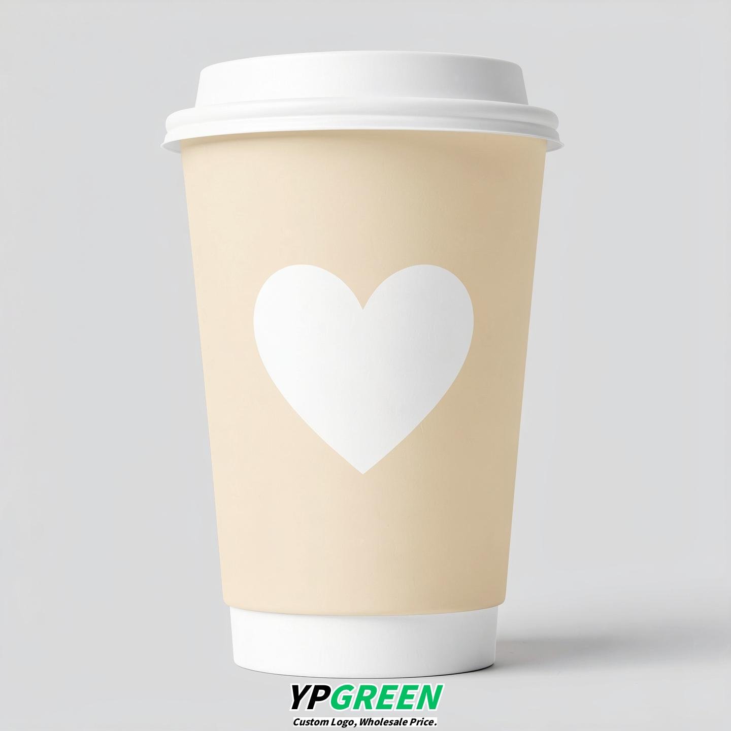 Cream Heart Paper Cups with Lids 8-24oz