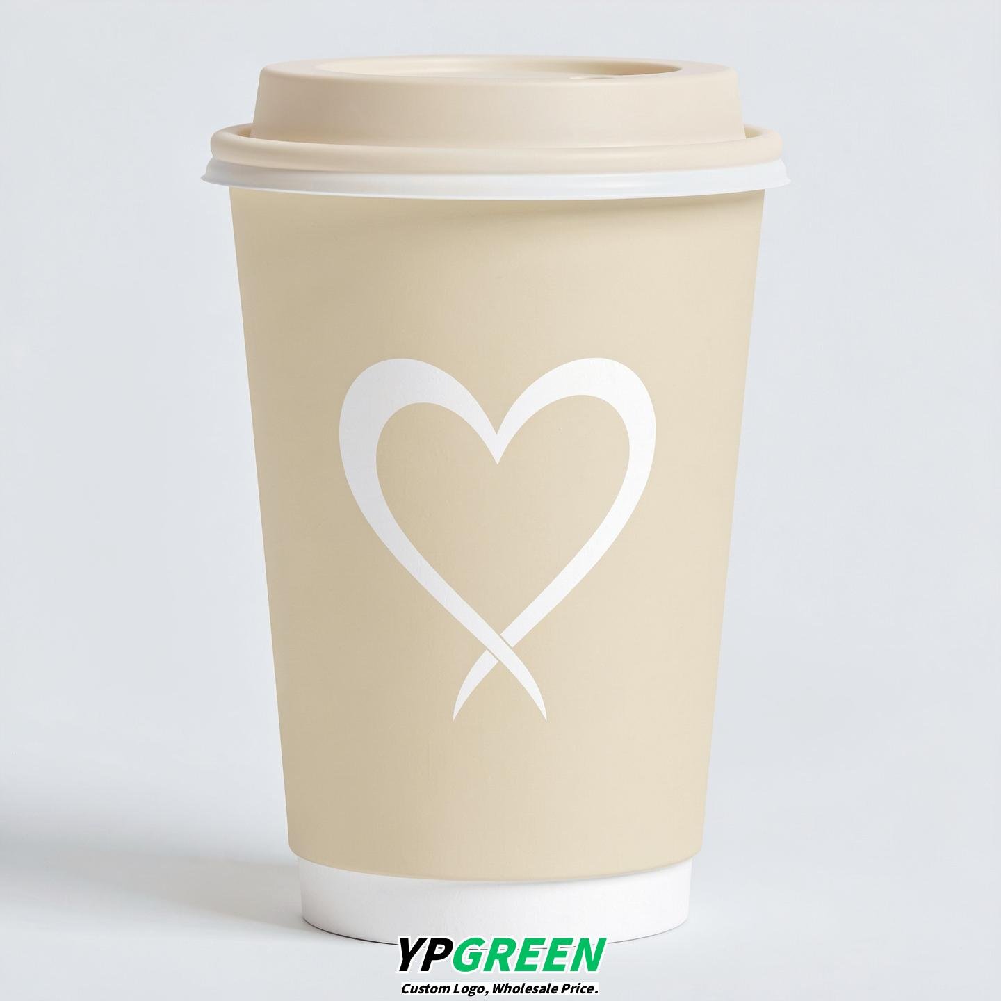 Cream Heart Paper Cups with Lids 8-24oz