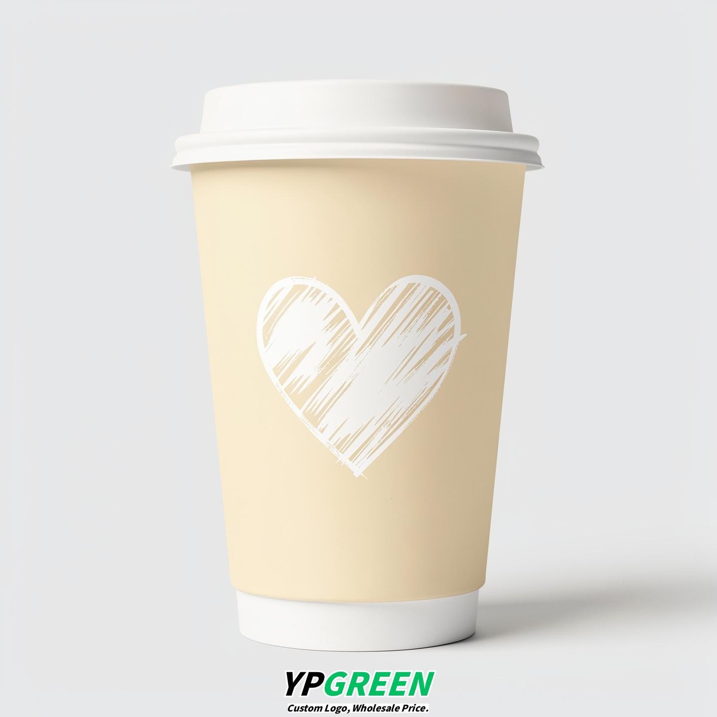 Cream Heart Paper Cups with Lids 8-24oz