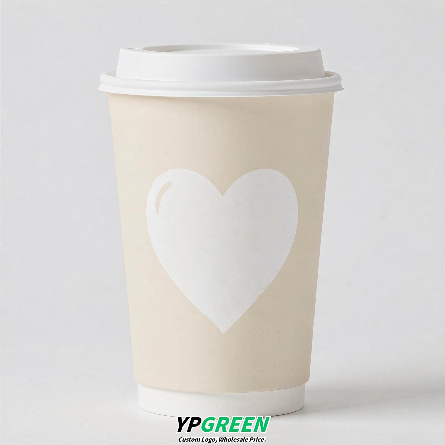 Cream Heart Paper Cups with Lids 8-24oz