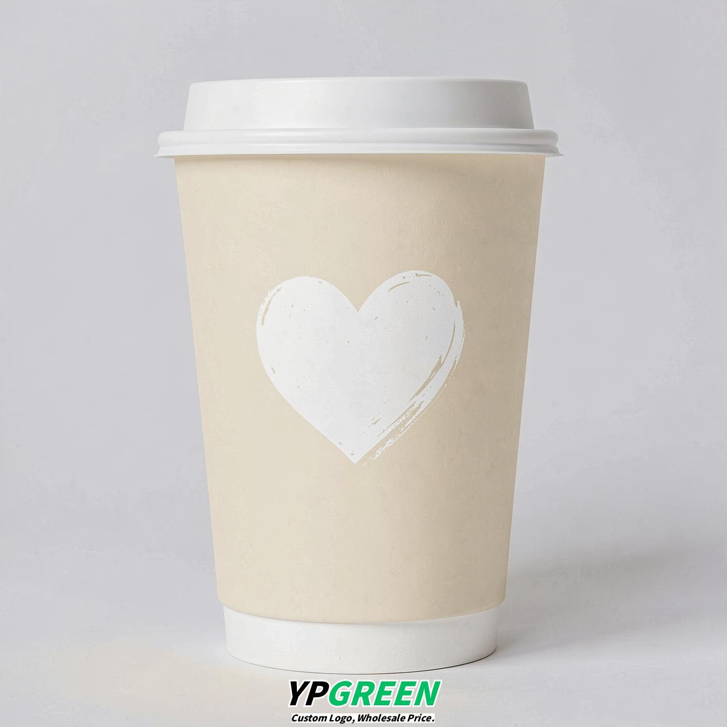 Cream Heart Paper Cups with Lids 8-24oz