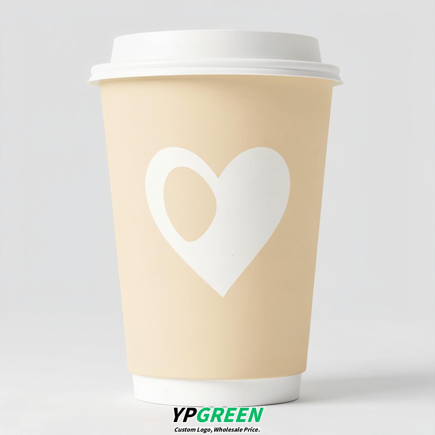 Cream Heart Paper Cups with Lids 8-24oz