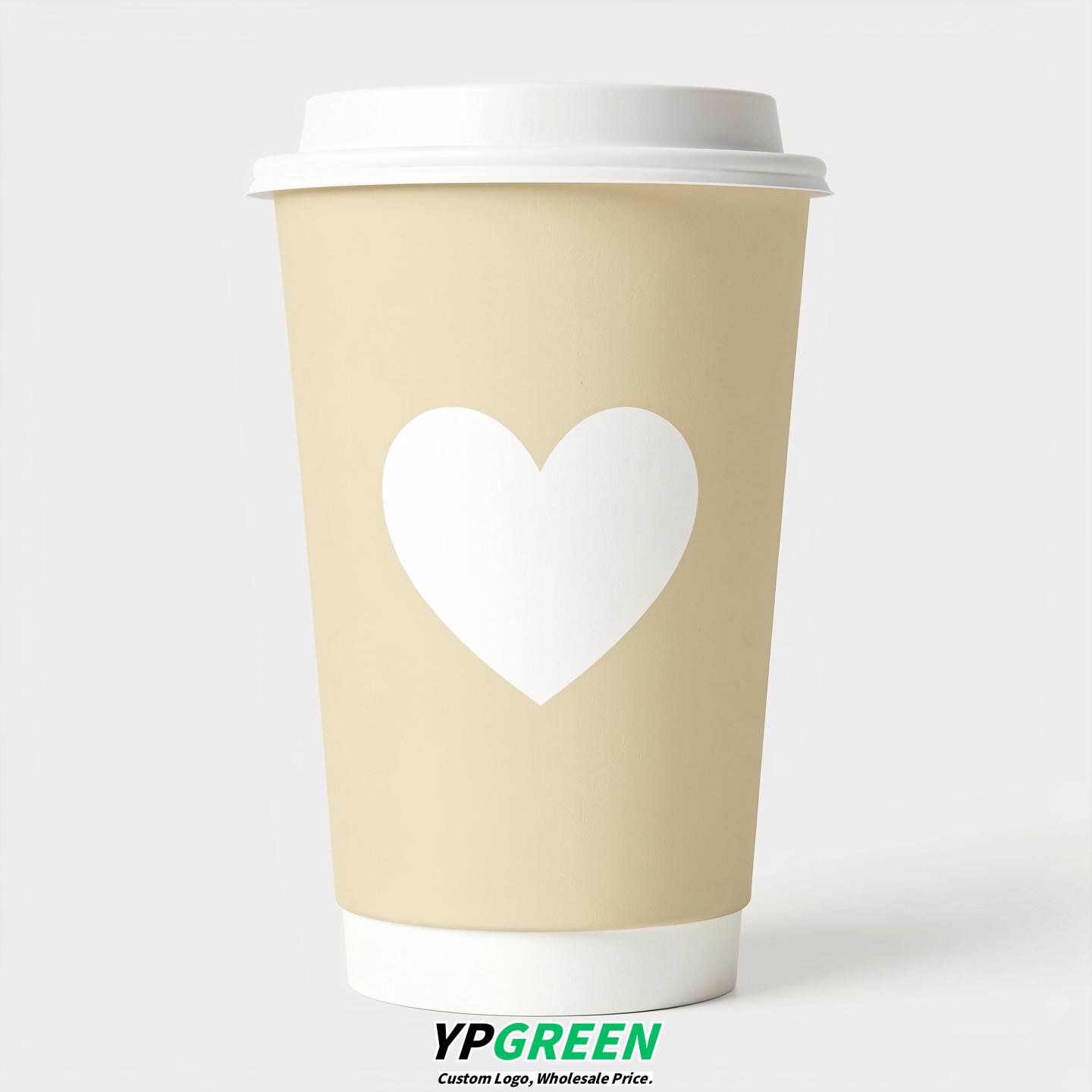 Cream Heart Paper Cups with Lids 8-24oz Cream Heart Paper Cups with Lids 8-24oz