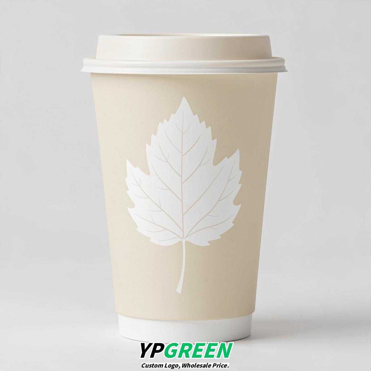 Cream Leaves Paper Cups with Lids 8-24oz