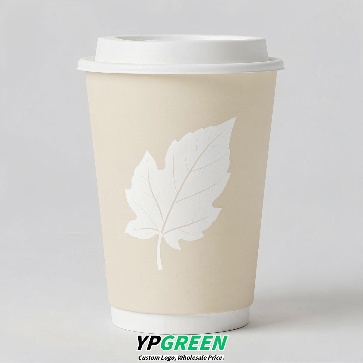 Cream Leaves Paper Cups with Lids 8-24oz