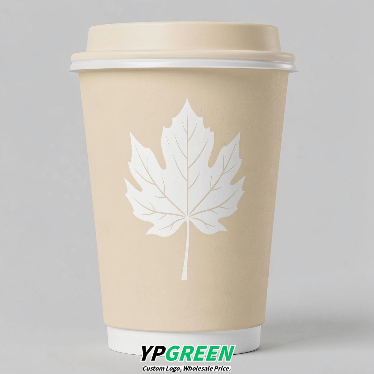 Cream Leaves Paper Cups with Lids 8-24oz