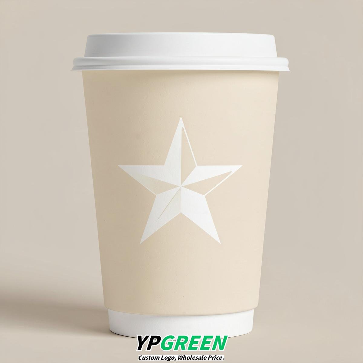 Cream Stars Paper Cups with Lids 8-24oz