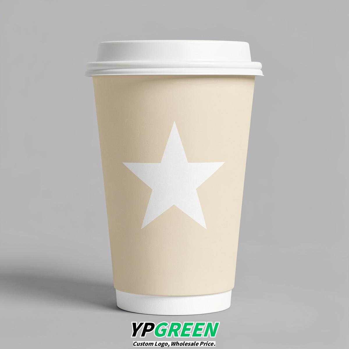 Cream Stars Paper Cups with Lids 8-24oz