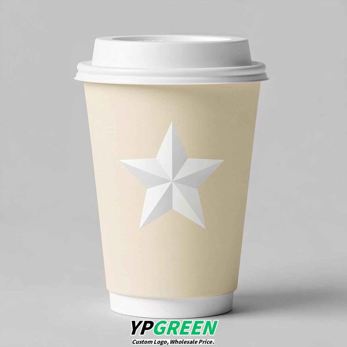 Cream Stars Paper Cups with Lids 8-24oz