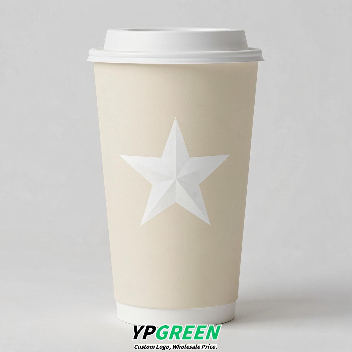 Cream Stars Paper Cups with Lids 8-24oz