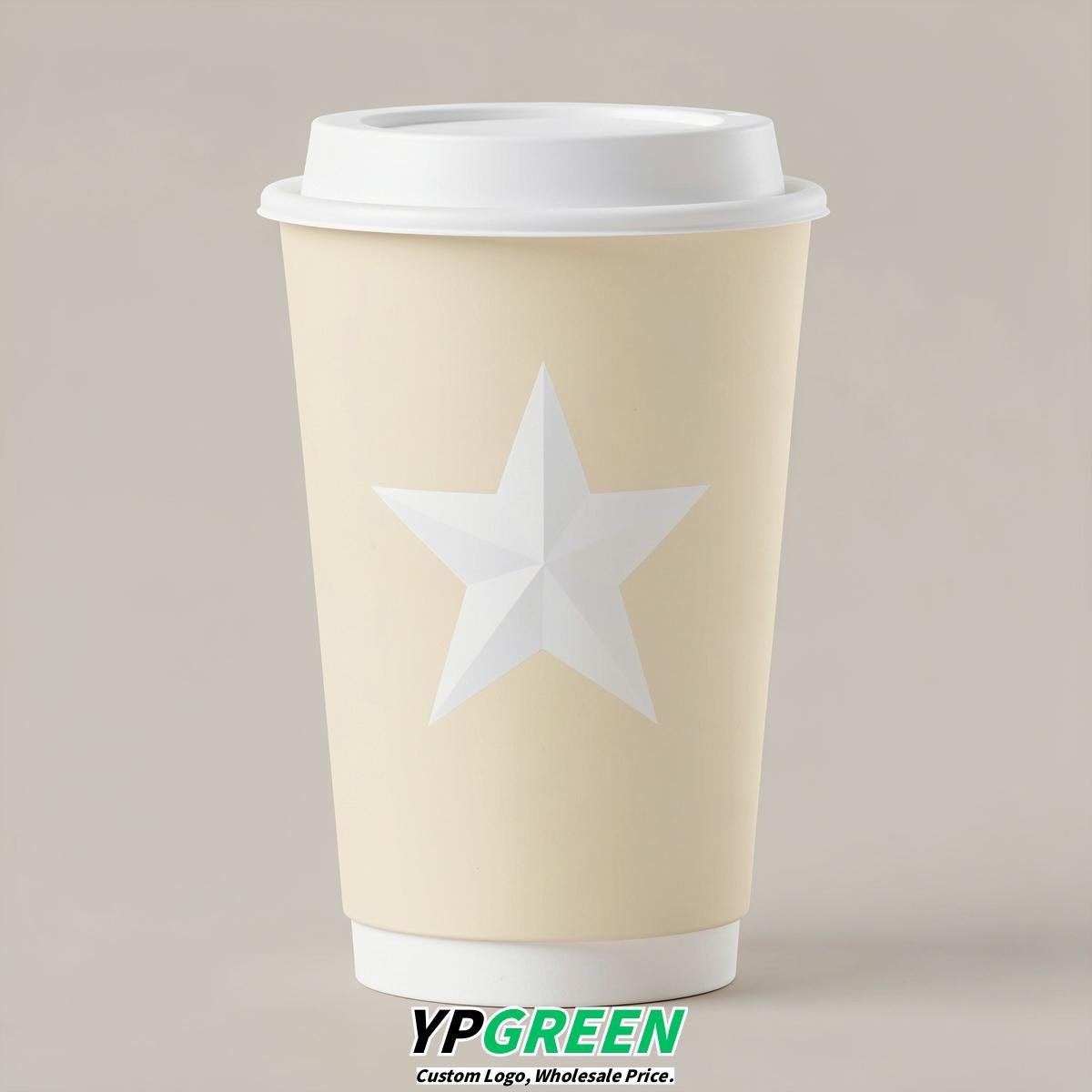 Cream Stars Paper Cups with Lids 8-24oz