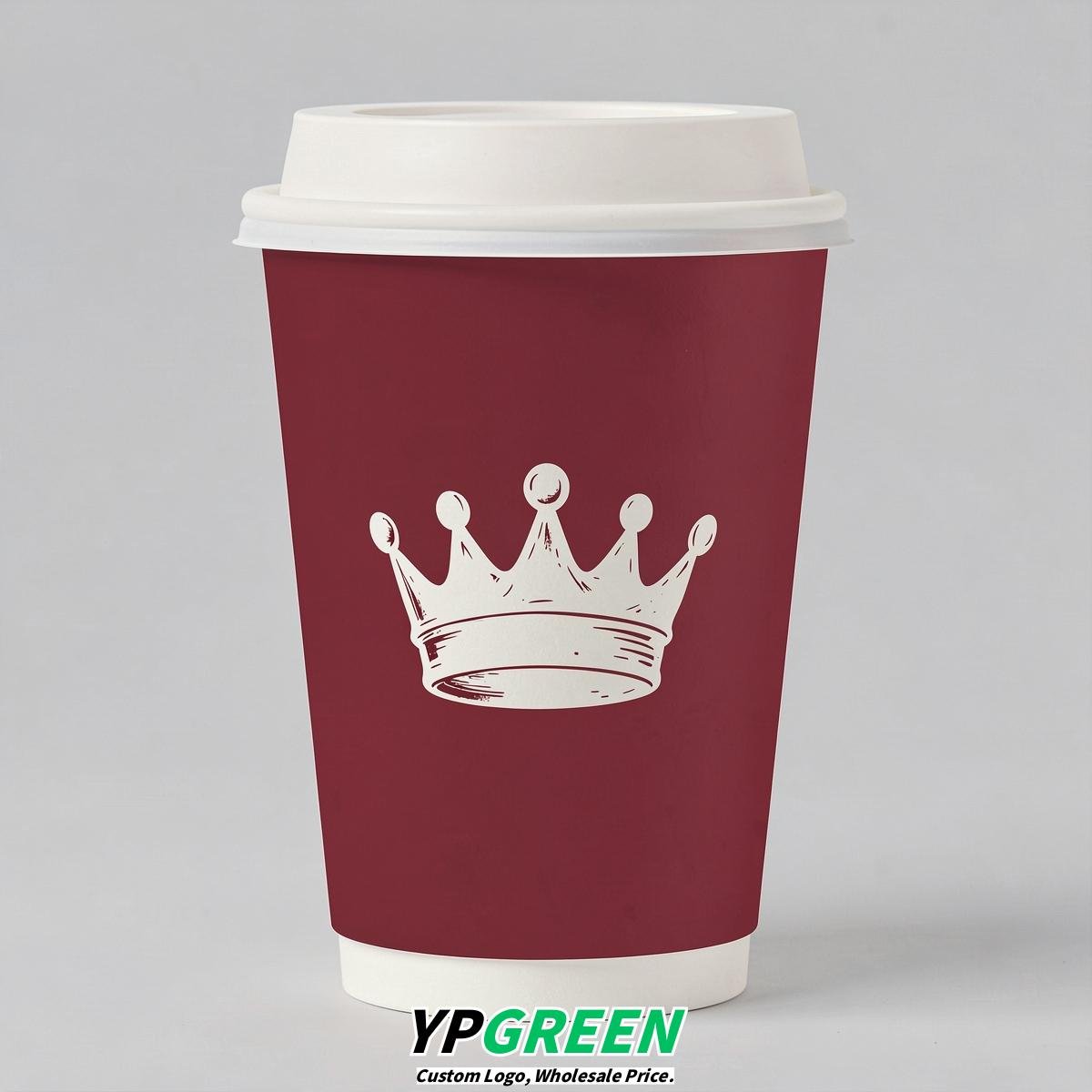 Crimson Paper Cups with Crown Design 8-24oz