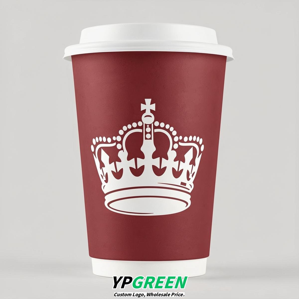 Crimson Paper Cups with Crown Design 8-24oz