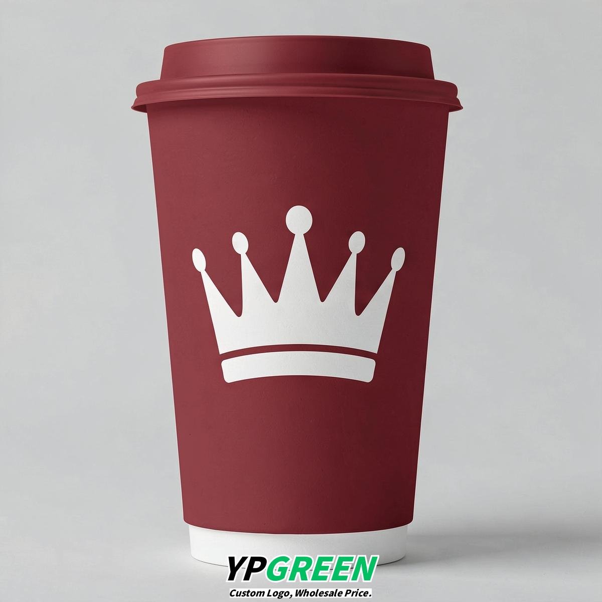 Crimson Paper Cups with Crown Design 8-24oz