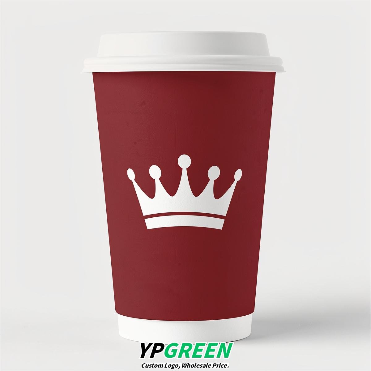 Crimson Paper Cups with Crown Design 8-24oz