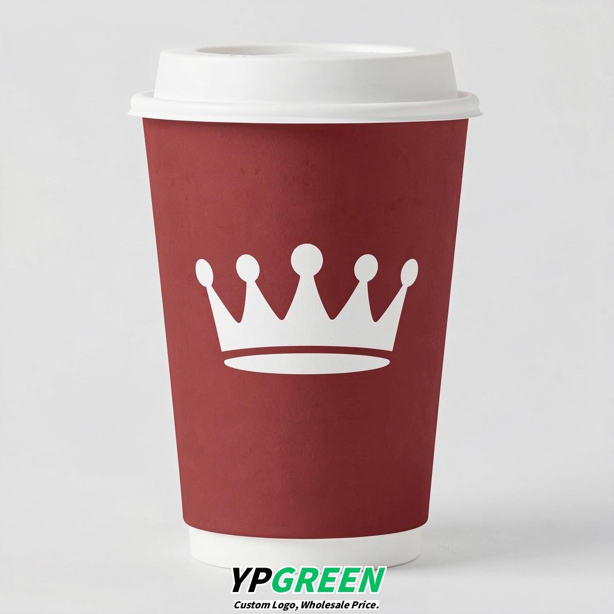 Crimson Paper Cups with Crown Design 8-24oz
